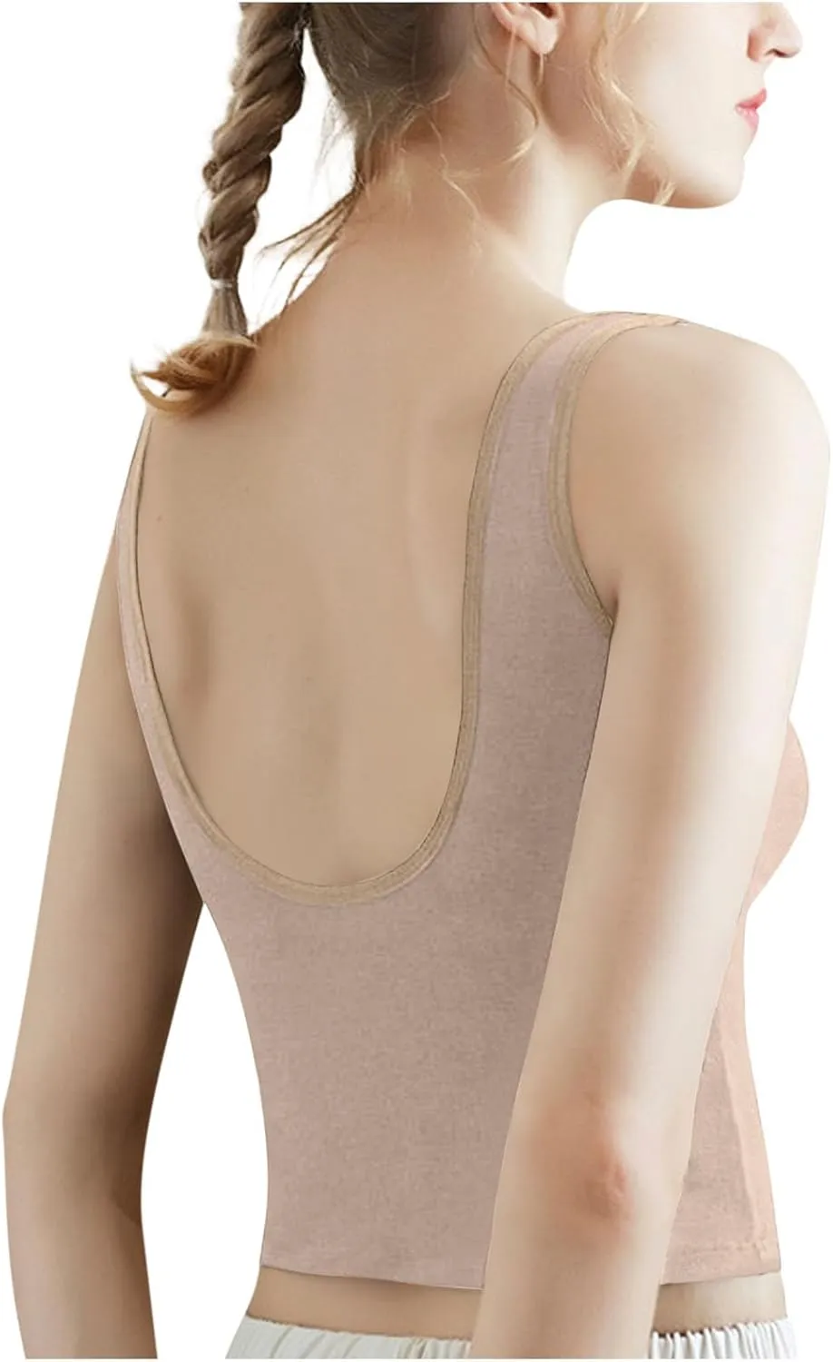 Crop Tank Tops for Women Workout Running Built-in-Bra Tanks Cotton Basic Tees Casual Slim Fit Solid Short Undershirts