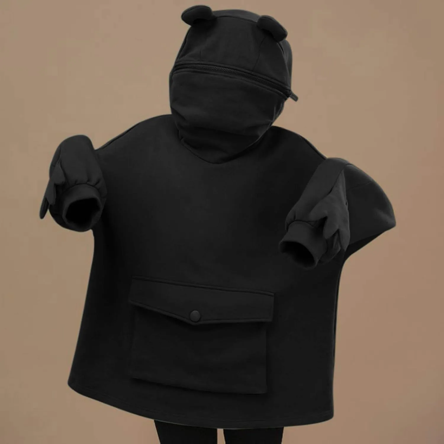Cute Frog Hoodie for Boys Girls Zipper Mouth Cosplay Costume Pullover Trendy Pocket Long Sleeve Tops with Ear Pocket