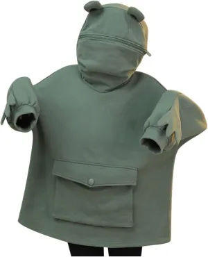 Cute Frog Hoodie for Boys Girls Zipper Mouth Cosplay Costume Pullover Trendy Pocket Long Sleeve Tops with Ear Pocket