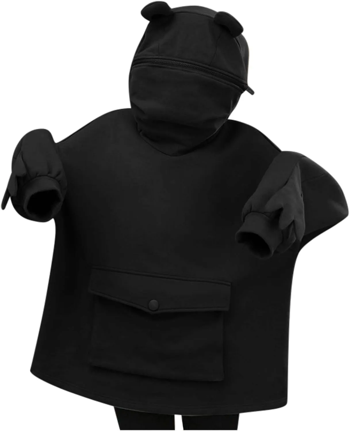 Cute Frog Hoodie for Boys Girls Zipper Mouth Cosplay Costume Pullover Trendy Pocket Long Sleeve Tops with Ear Pocket
