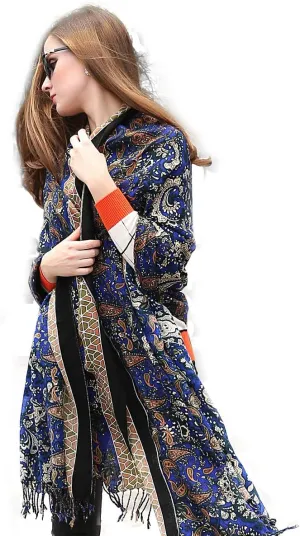 DANA XU 100% Merino Wool Extra Large Pashmina Blanket Travel Scarf Cashmere Wrap for Women Fall Winter Oversize Shawl Floral