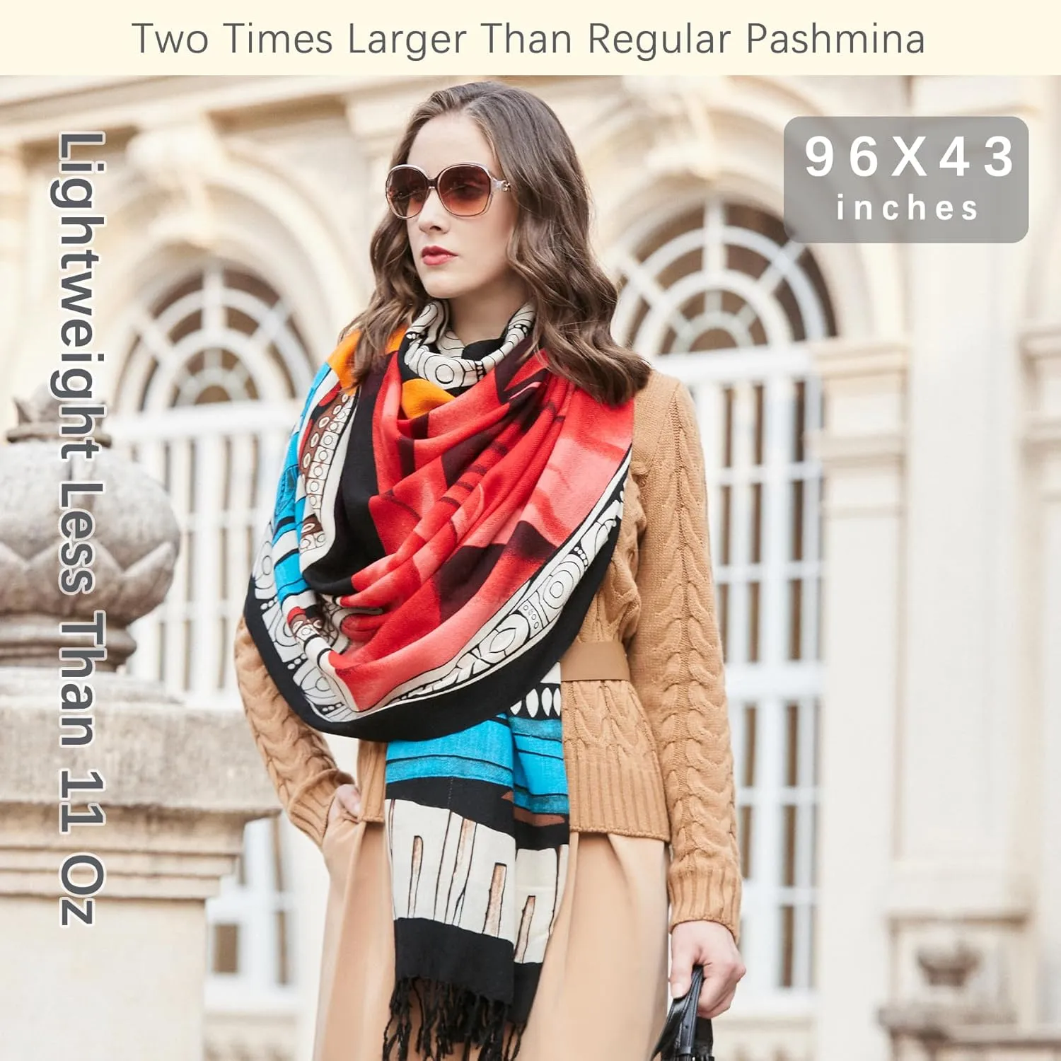 DANA XU 100% Merino Wool Extra Large Pashmina Blanket Travel Scarf Cashmere Wrap for Women Fall Winter Oversize Shawl Floral