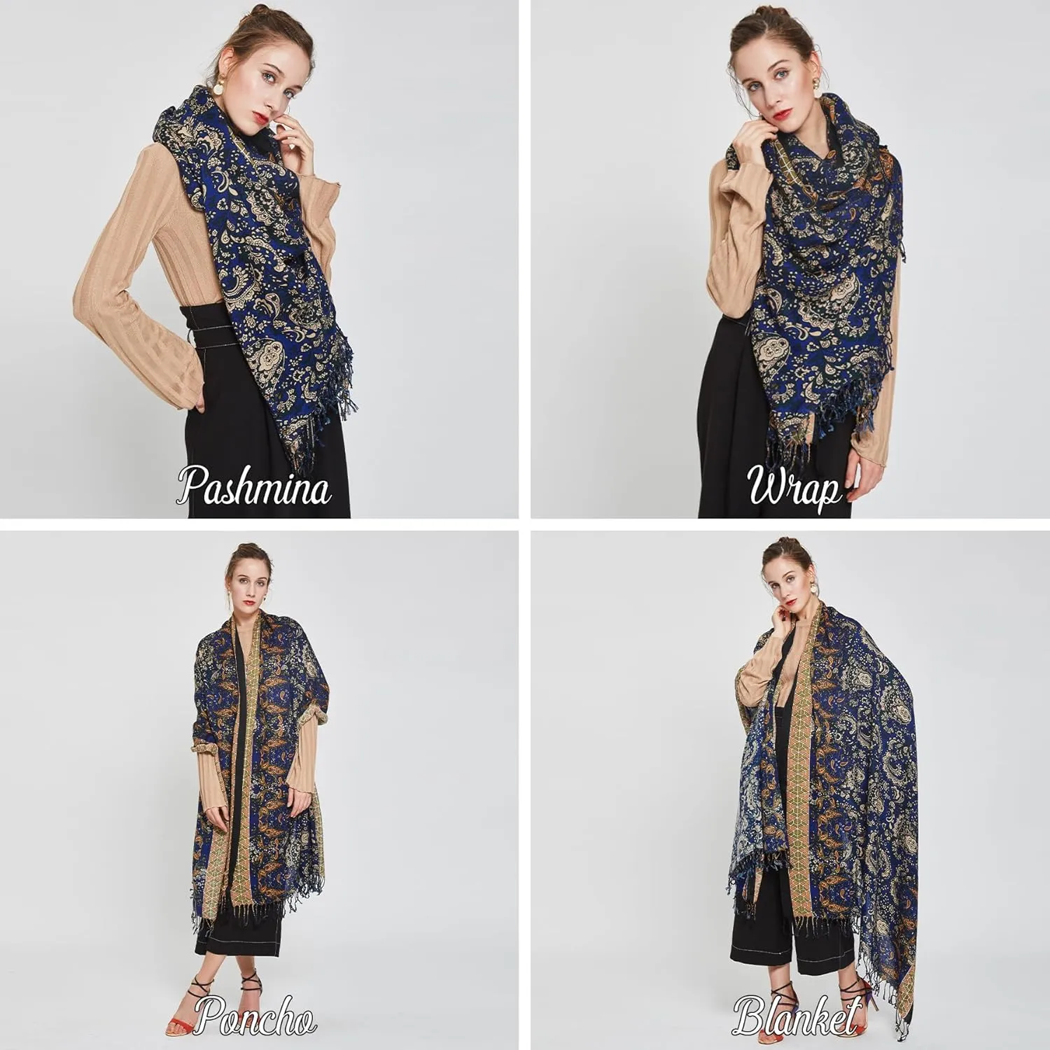 DANA XU 100% Merino Wool Extra Large Pashmina Blanket Travel Scarf Cashmere Wrap for Women Fall Winter Oversize Shawl Floral