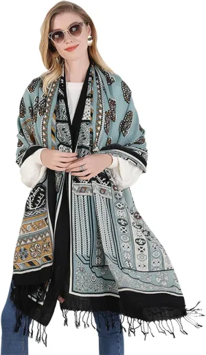 DANA XU 100% Merino Wool Extra Large Pashmina Blanket Travel Scarf Cashmere Wrap for Women Fall Winter Oversize Shawl Floral