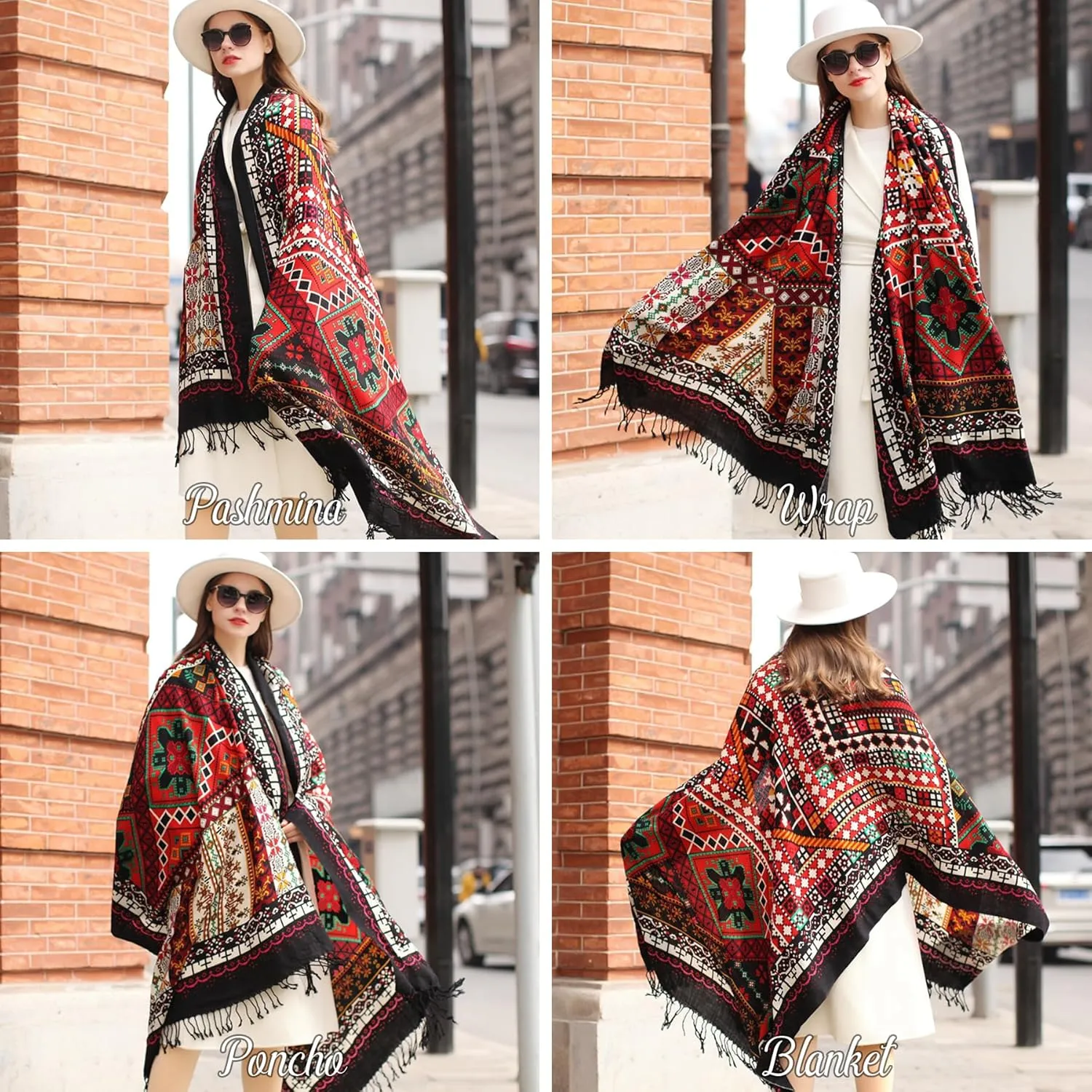 DANA XU 100% Merino Wool Extra Large Pashmina Blanket Travel Scarf Cashmere Wrap for Women Fall Winter Oversize Shawl Floral