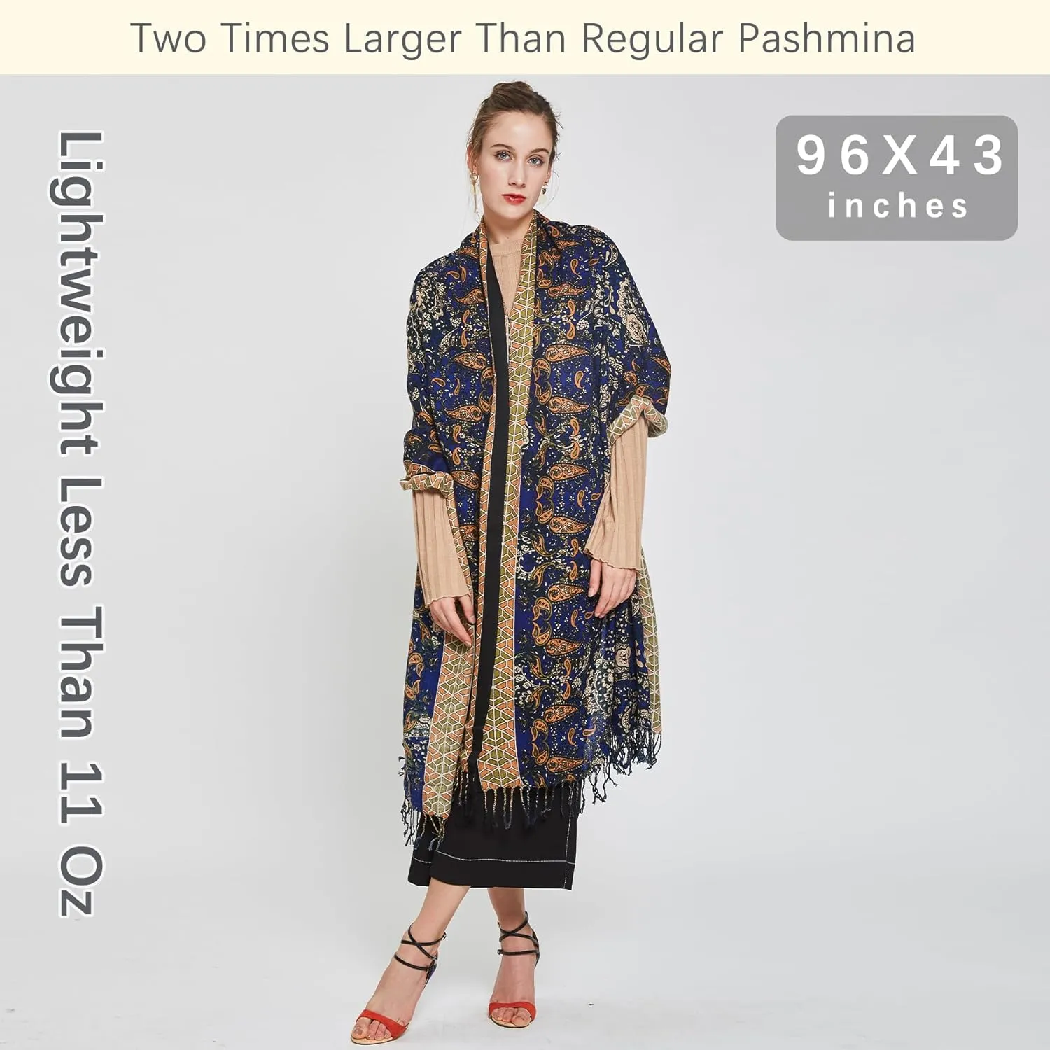 DANA XU 100% Merino Wool Extra Large Pashmina Blanket Travel Scarf Cashmere Wrap for Women Fall Winter Oversize Shawl Floral