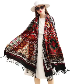 DANA XU 100% Merino Wool Extra Large Pashmina Blanket Travel Scarf Cashmere Wrap for Women Fall Winter Oversize Shawl Floral