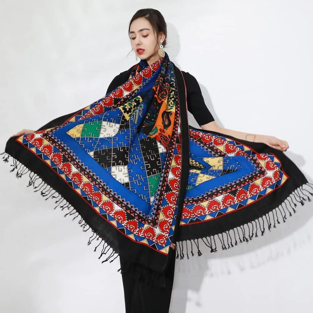 DANA XU Luxury 100% Pure Wool Oversized Extra Large Warm Floral Cashmere Pashmina Scarf Shawl And Wrap For Women Blanket Cape