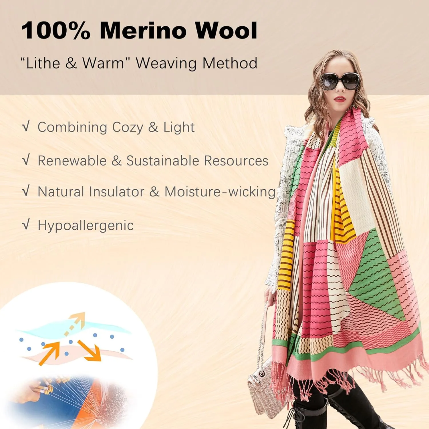 DANA XU Luxury 100% Pure Wool Oversized Extra Large Warm Floral Cashmere Pashmina Scarf Shawl And Wrap For Women Blanket Cape