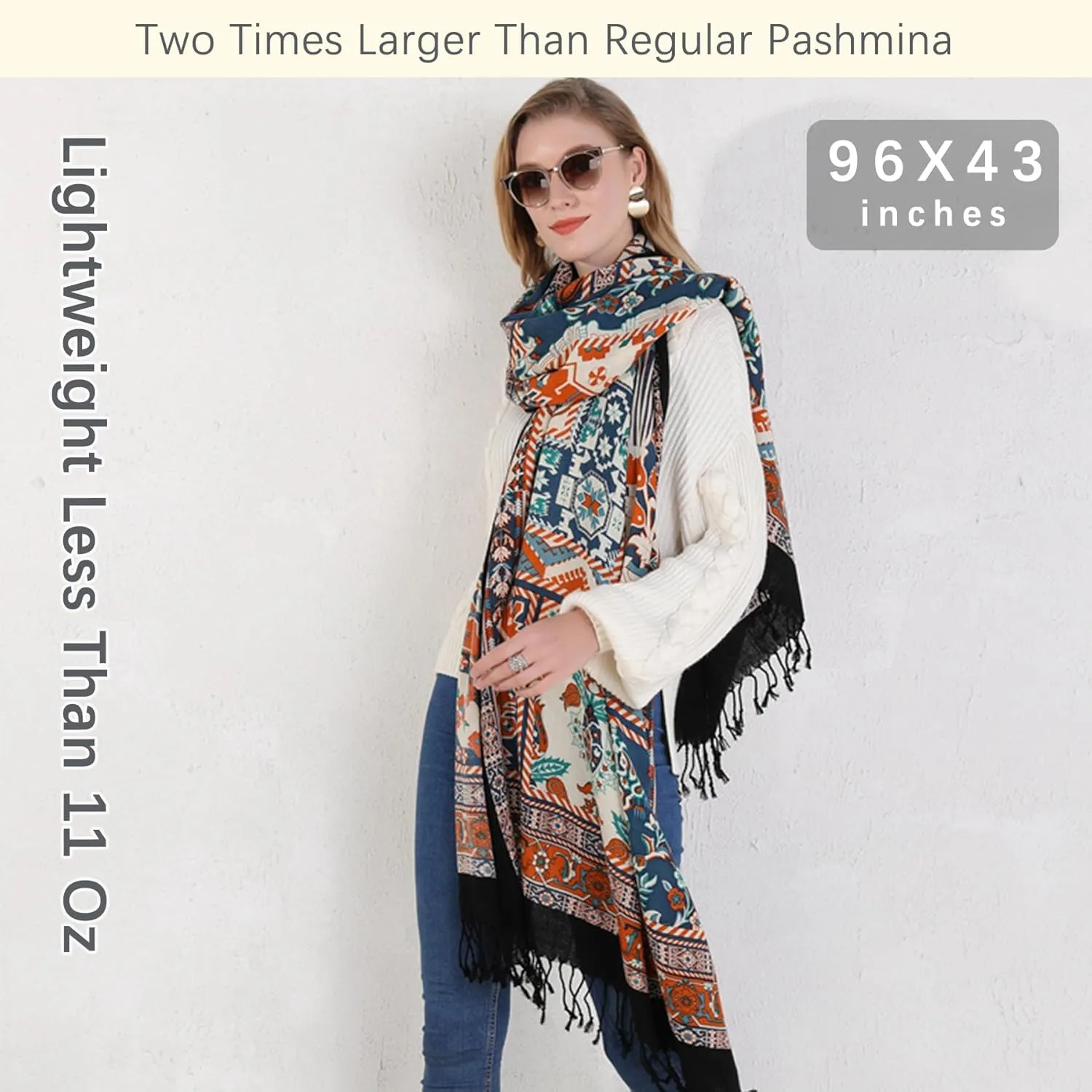 DANA XU Luxury 100% Pure Wool Oversized Extra Large Warm Floral Cashmere Pashmina Scarf Shawl And Wrap For Women Blanket Cape