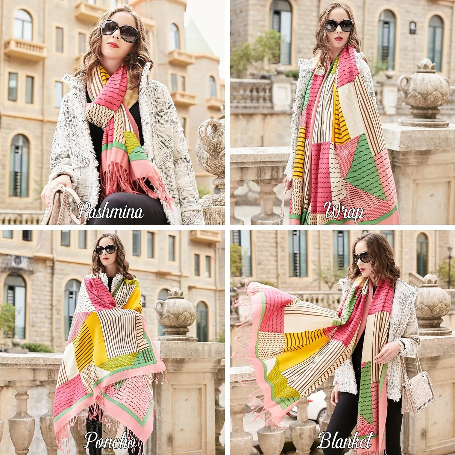 DANA XU Luxury 100% Pure Wool Oversized Extra Large Warm Floral Cashmere Pashmina Scarf Shawl And Wrap For Women Blanket Cape