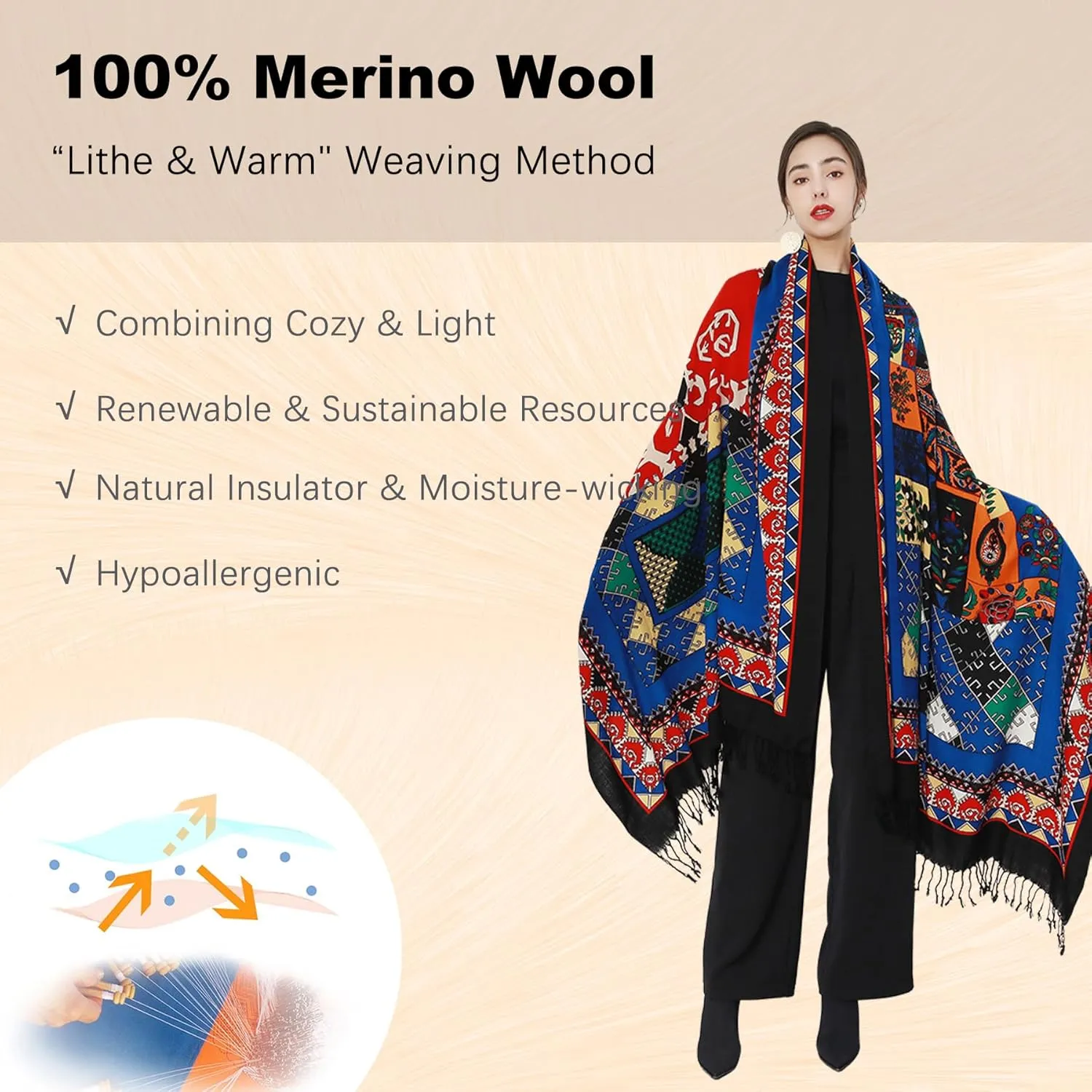 DANA XU Luxury 100% Pure Wool Oversized Extra Large Warm Floral Cashmere Pashmina Scarf Shawl And Wrap For Women Blanket Cape