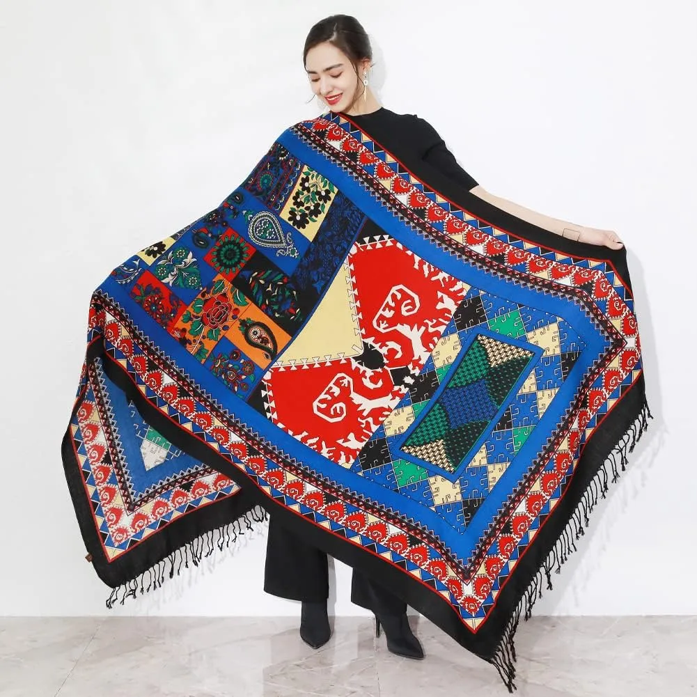 DANA XU Luxury 100% Pure Wool Oversized Extra Large Warm Floral Cashmere Pashmina Scarf Shawl And Wrap For Women Blanket Cape