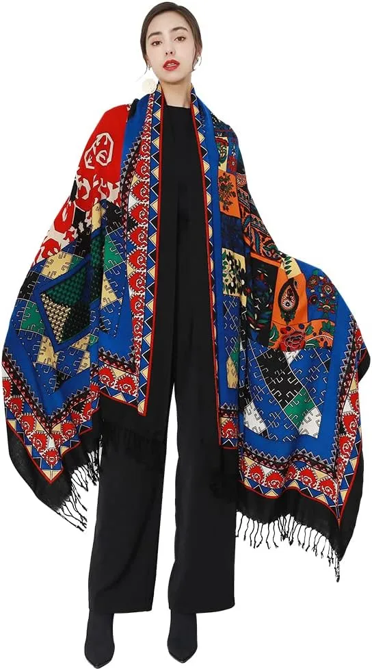 DANA XU Luxury 100% Pure Wool Oversized Extra Large Warm Floral Cashmere Pashmina Scarf Shawl And Wrap For Women Blanket Cape