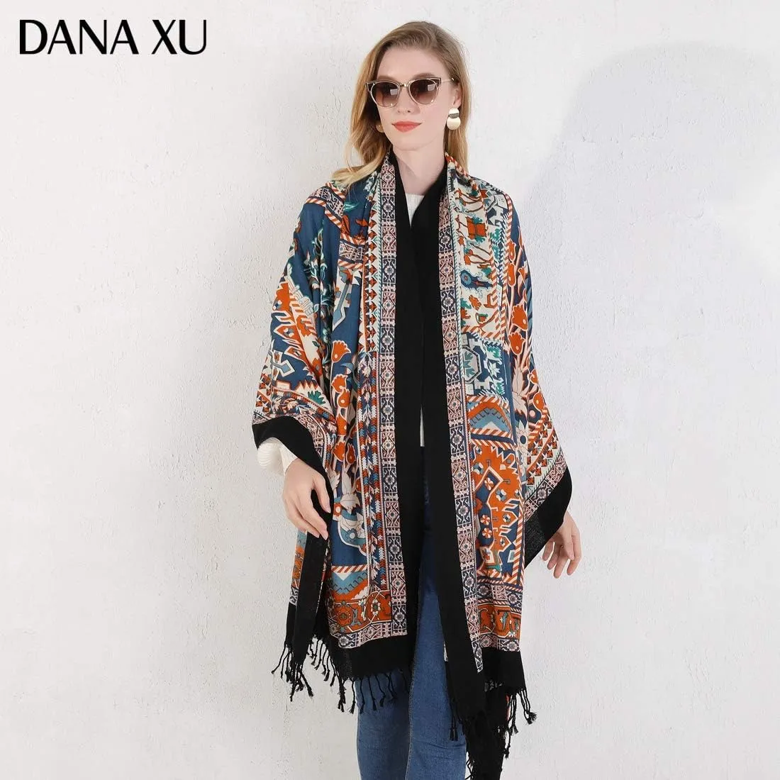 DANA XU Luxury 100% Pure Wool Oversized Extra Large Warm Floral Cashmere Pashmina Scarf Shawl And Wrap For Women Blanket Cape