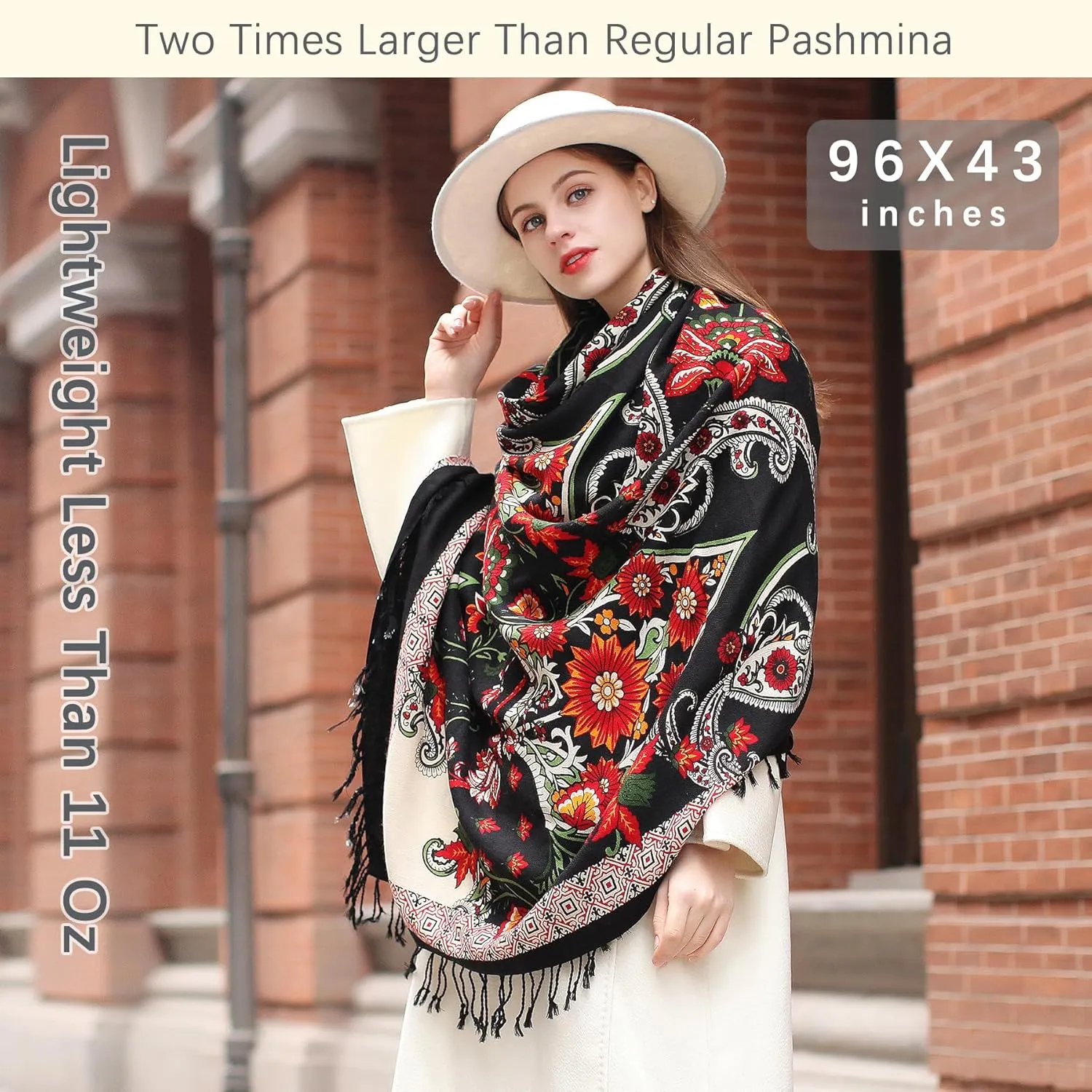 DANA XU Luxury 100% Pure Wool Oversized Extra Large Warm Floral Cashmere Pashmina Scarf Shawl And Wrap For Women Blanket Cape