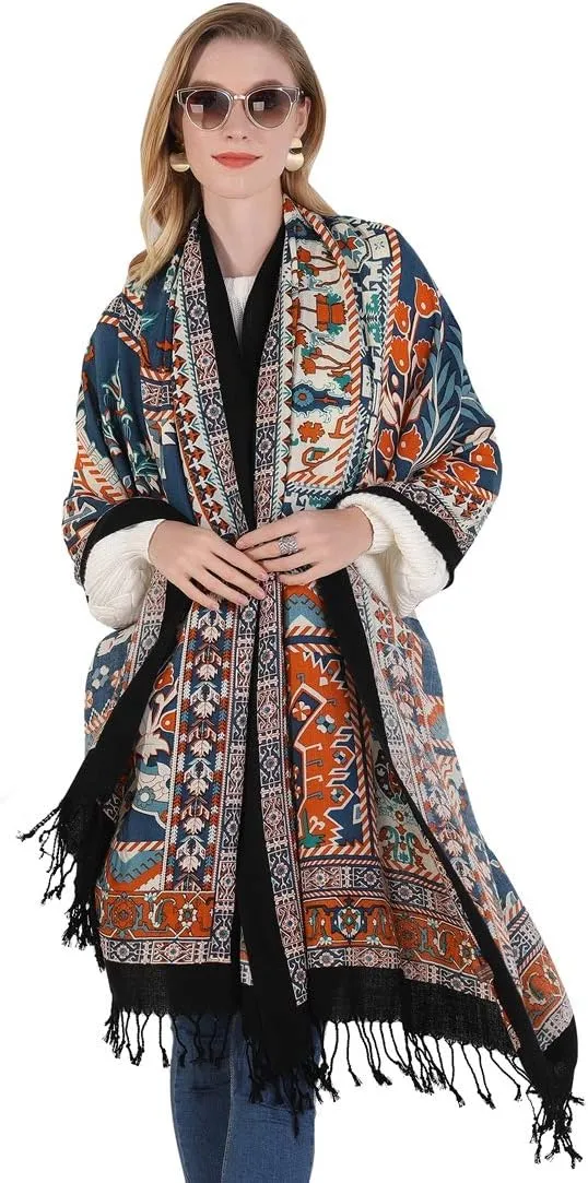 DANA XU Luxury 100% Pure Wool Oversized Extra Large Warm Floral Cashmere Pashmina Scarf Shawl And Wrap For Women Blanket Cape
