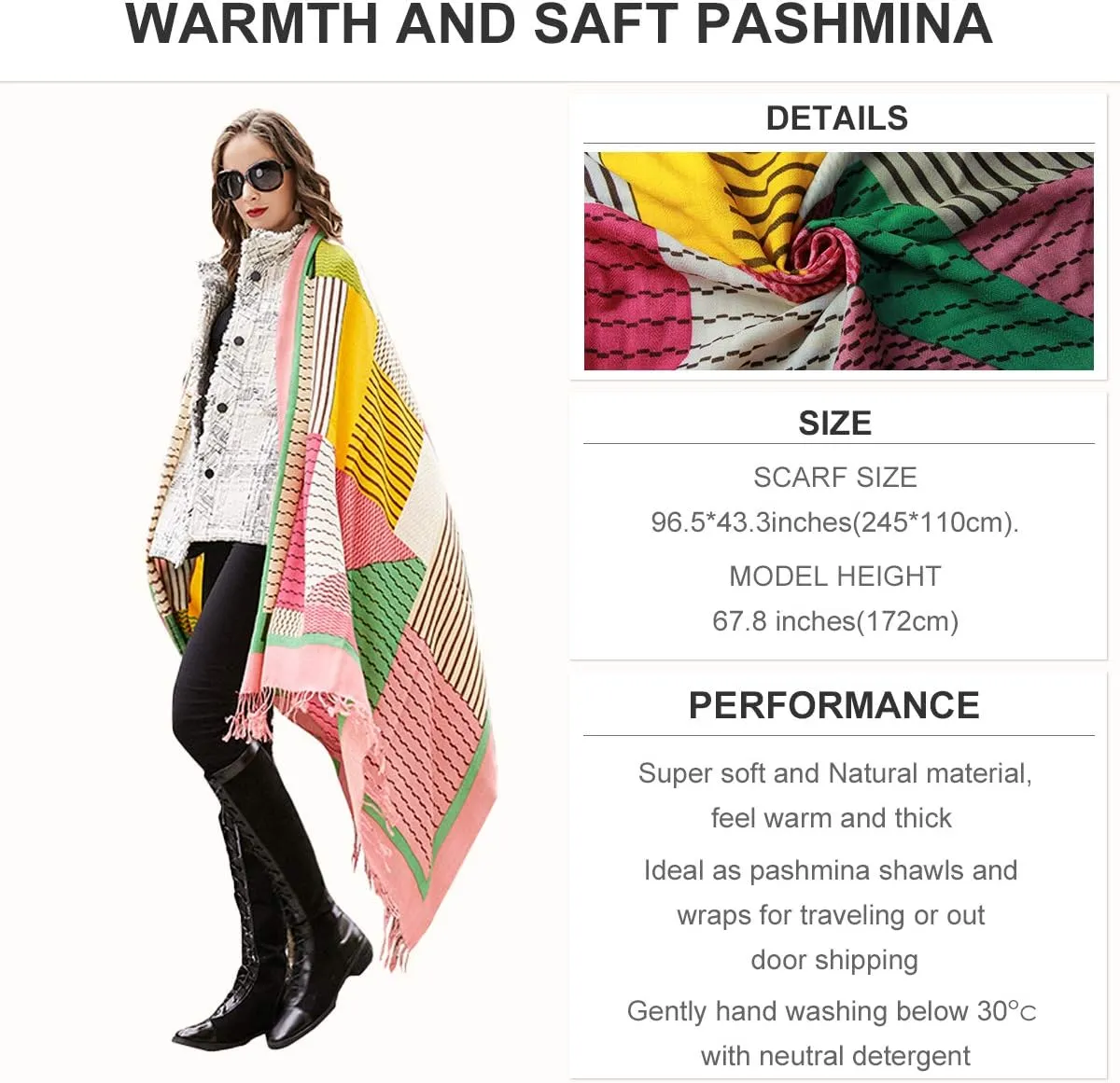 DANA XU Luxury 100% Pure Wool Oversized Extra Large Warm Floral Cashmere Pashmina Scarf Shawl And Wrap For Women Blanket Cape
