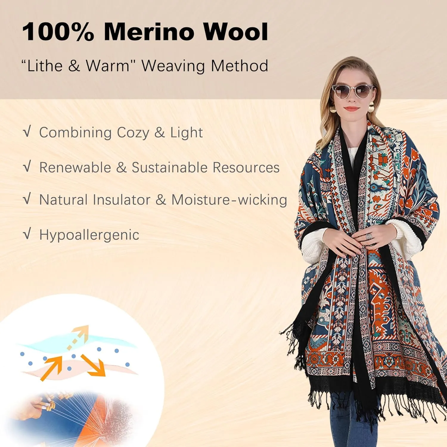 DANA XU Luxury 100% Pure Wool Oversized Extra Large Warm Floral Cashmere Pashmina Scarf Shawl And Wrap For Women Blanket Cape
