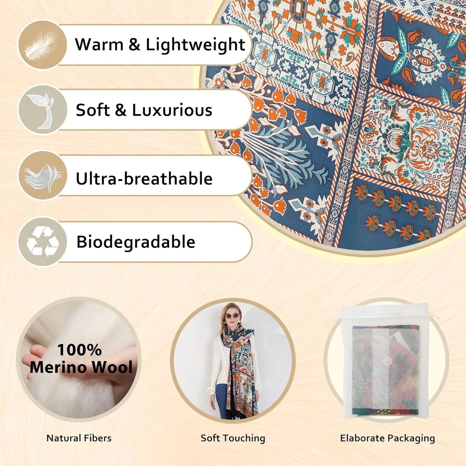 DANA XU Luxury 100% Pure Wool Oversized Extra Large Warm Floral Cashmere Pashmina Scarf Shawl And Wrap For Women Blanket Cape