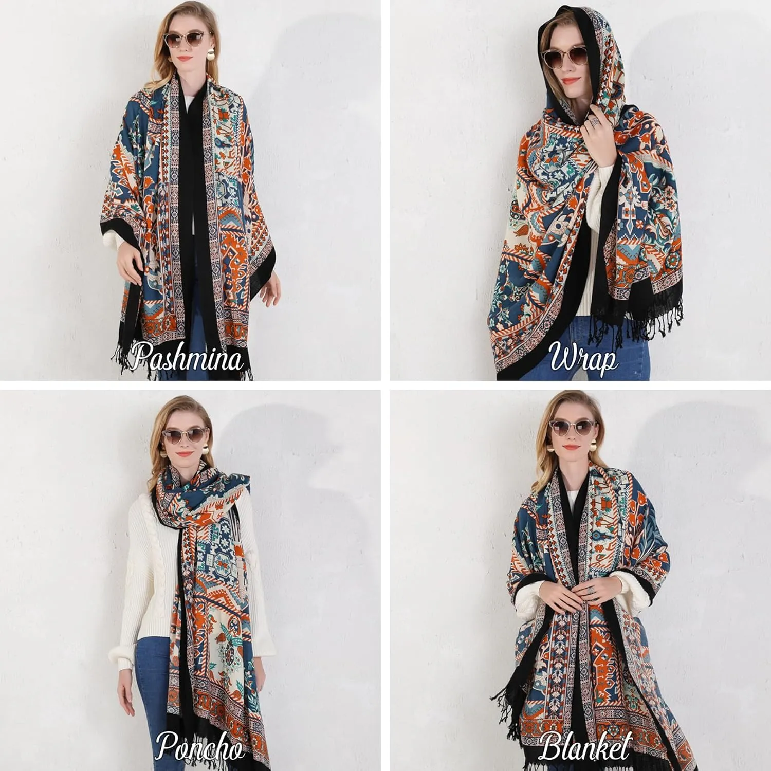 DANA XU Luxury 100% Pure Wool Oversized Extra Large Warm Floral Cashmere Pashmina Scarf Shawl And Wrap For Women Blanket Cape