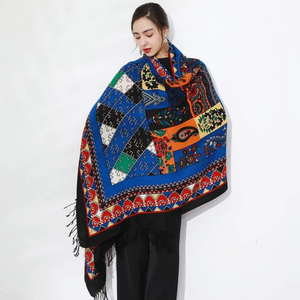 DANA XU Luxury 100% Pure Wool Oversized Extra Large Warm Floral Cashmere Pashmina Scarf Shawl And Wrap For Women Blanket Cape