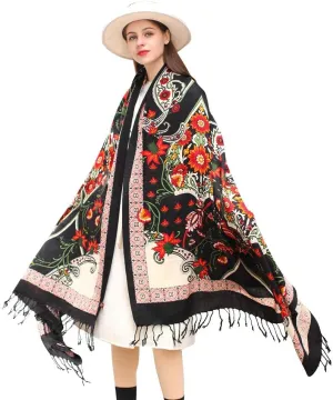DANA XU Luxury 100% Pure Wool Oversized Extra Large Warm Floral Cashmere Pashmina Scarf Shawl And Wrap For Women Blanket Cape