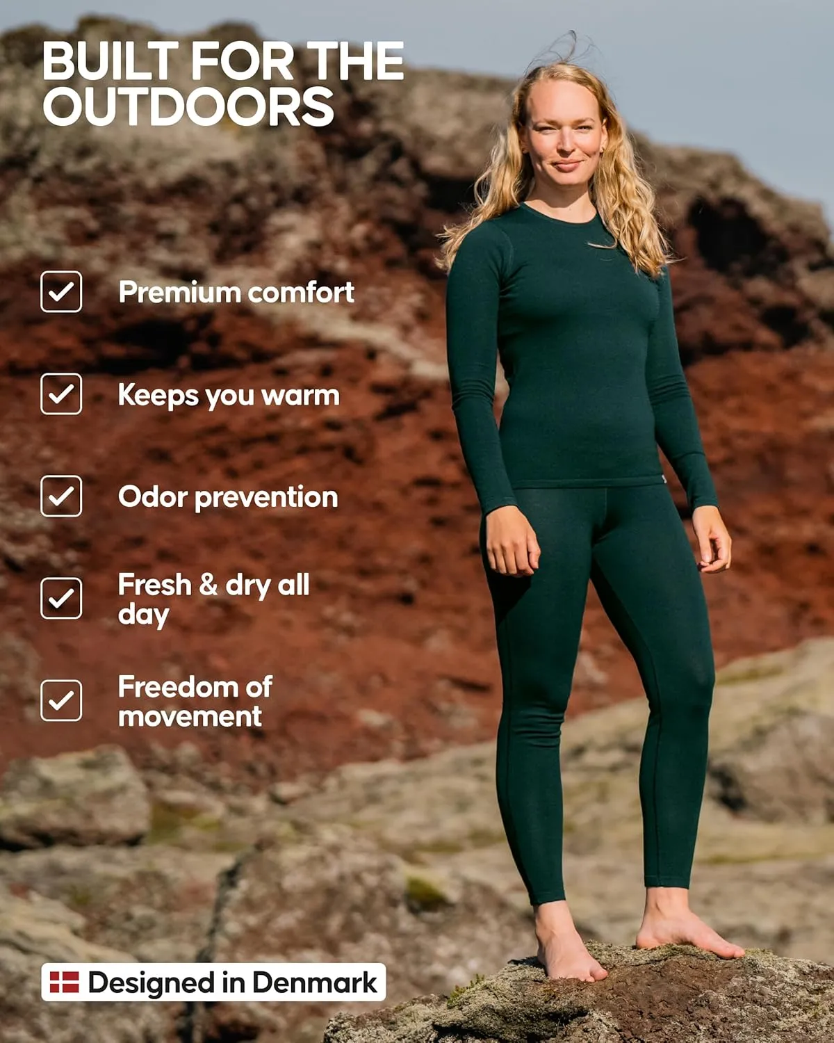 DANISH ENDURANCE Merino Wool Base Layer Set Women, Top and Bottom Set, Thermal Underwear for Womens, Tights, Long Sleeve