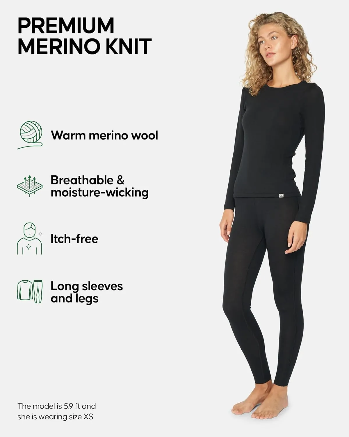 DANISH ENDURANCE Merino Wool Base Layer Set Women, Top and Bottom Set, Thermal Underwear for Womens, Tights, Long Sleeve