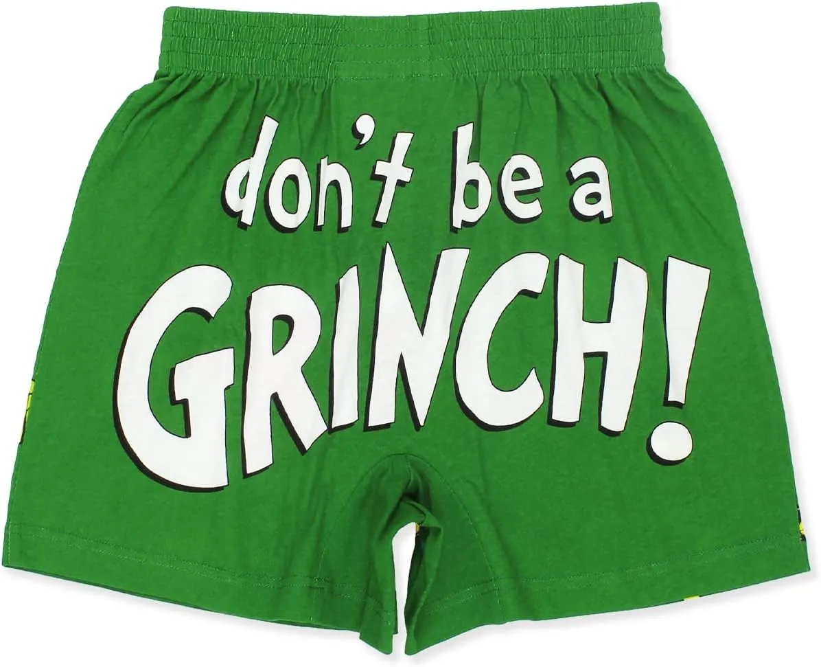 Dr. Seuss The Grinch Holiday Men's Button Fly Boxer Lounge Shorts