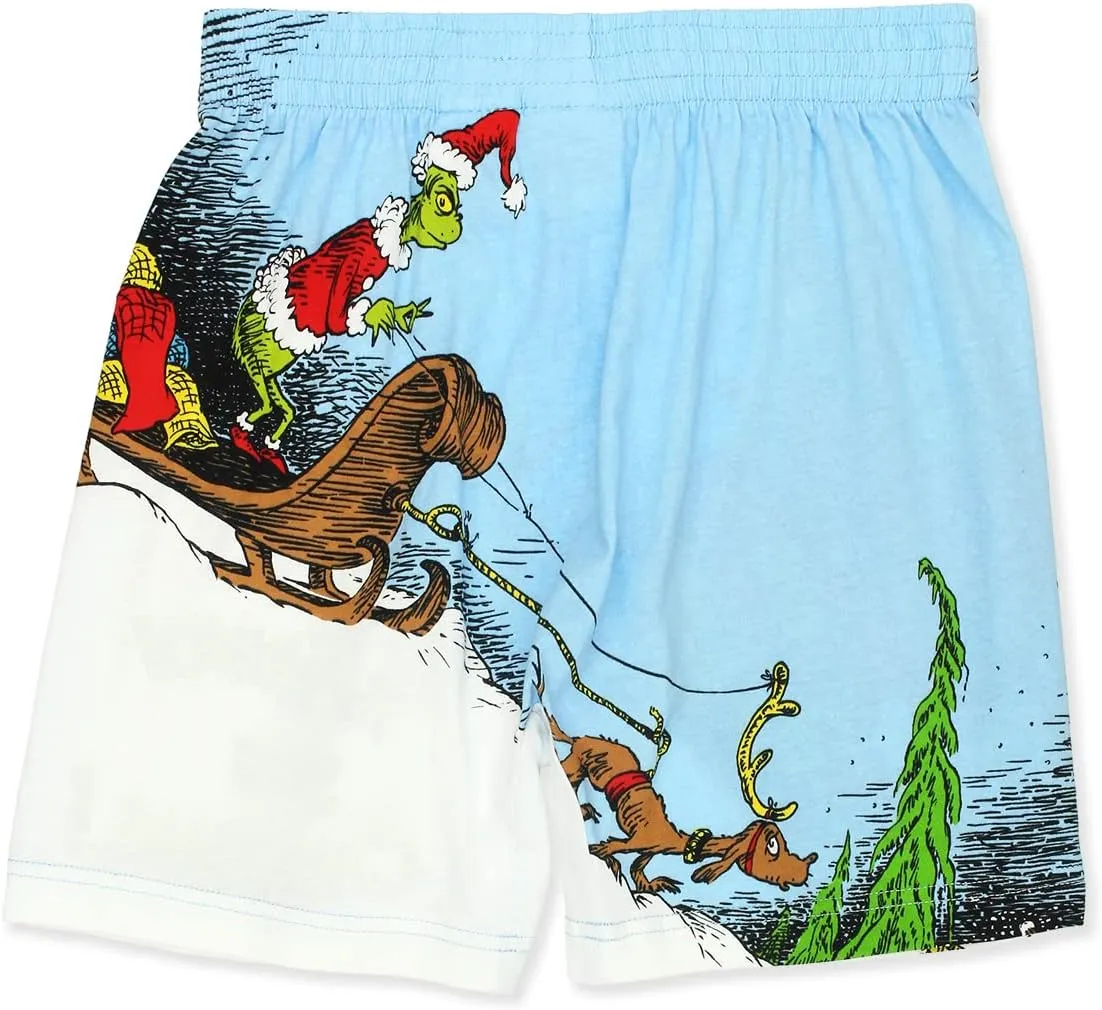 Dr. Seuss The Grinch Holiday Men's Button Fly Boxer Lounge Shorts