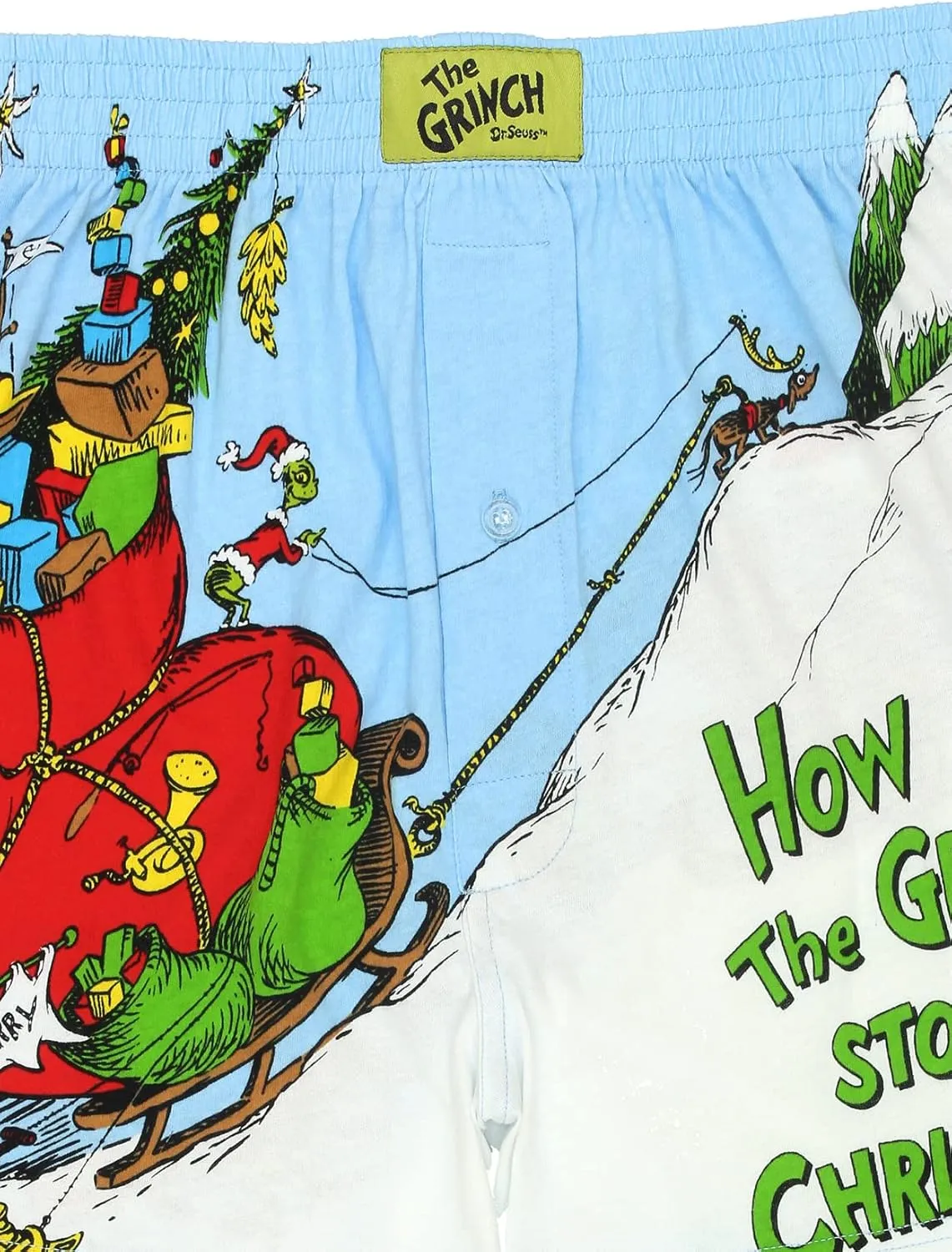 Dr. Seuss The Grinch Holiday Men's Button Fly Boxer Lounge Shorts