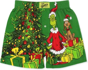 Dr. Seuss The Grinch Holiday Men's Button Fly Boxer Lounge Shorts
