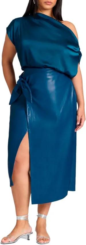 ELOQUII Women's Plus Size Wrap Front Faux Leather Midi Skirt