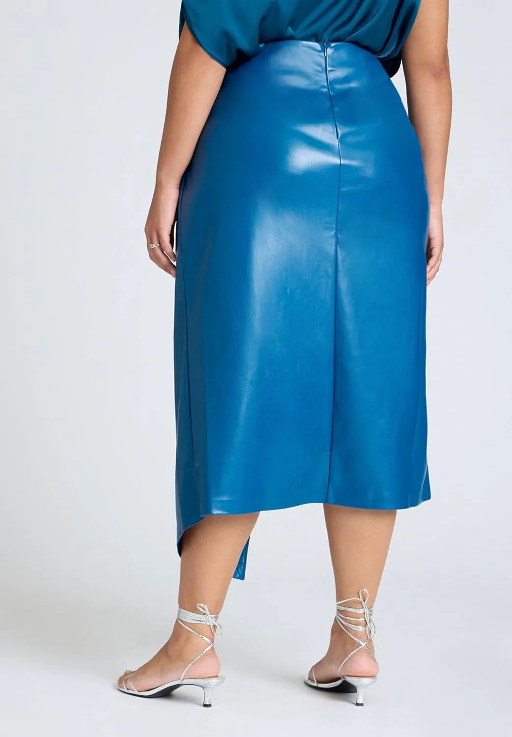 ELOQUII Women's Plus Size Wrap Front Faux Leather Midi Skirt