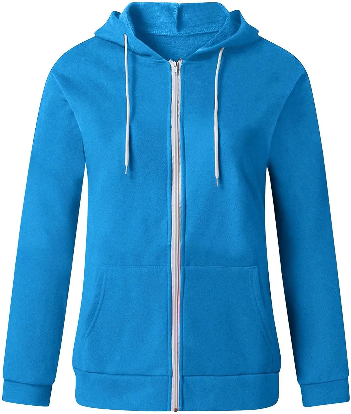 Fall Hoodies for Women Sweatshirts Long Sleeve Plain Color Hooded Jackets Drawstring Blouse Tops with Pockets