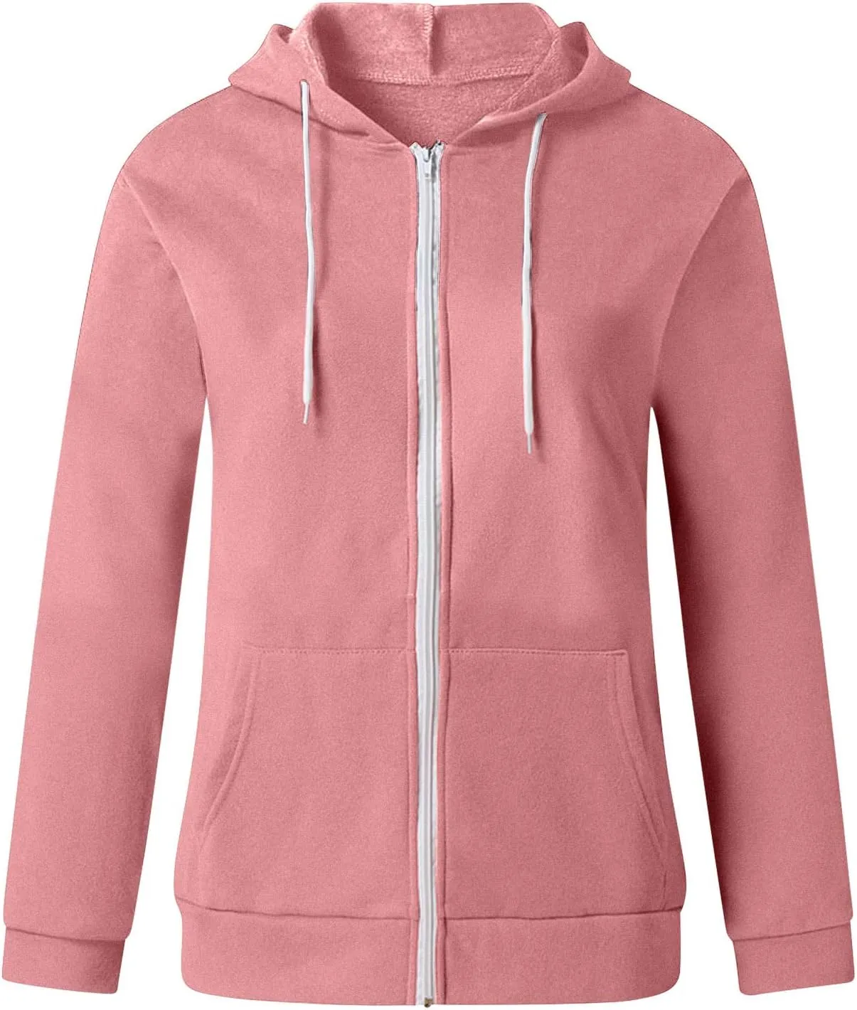 Fall Hoodies for Women Sweatshirts Long Sleeve Plain Color Hooded Jackets Drawstring Blouse Tops with Pockets