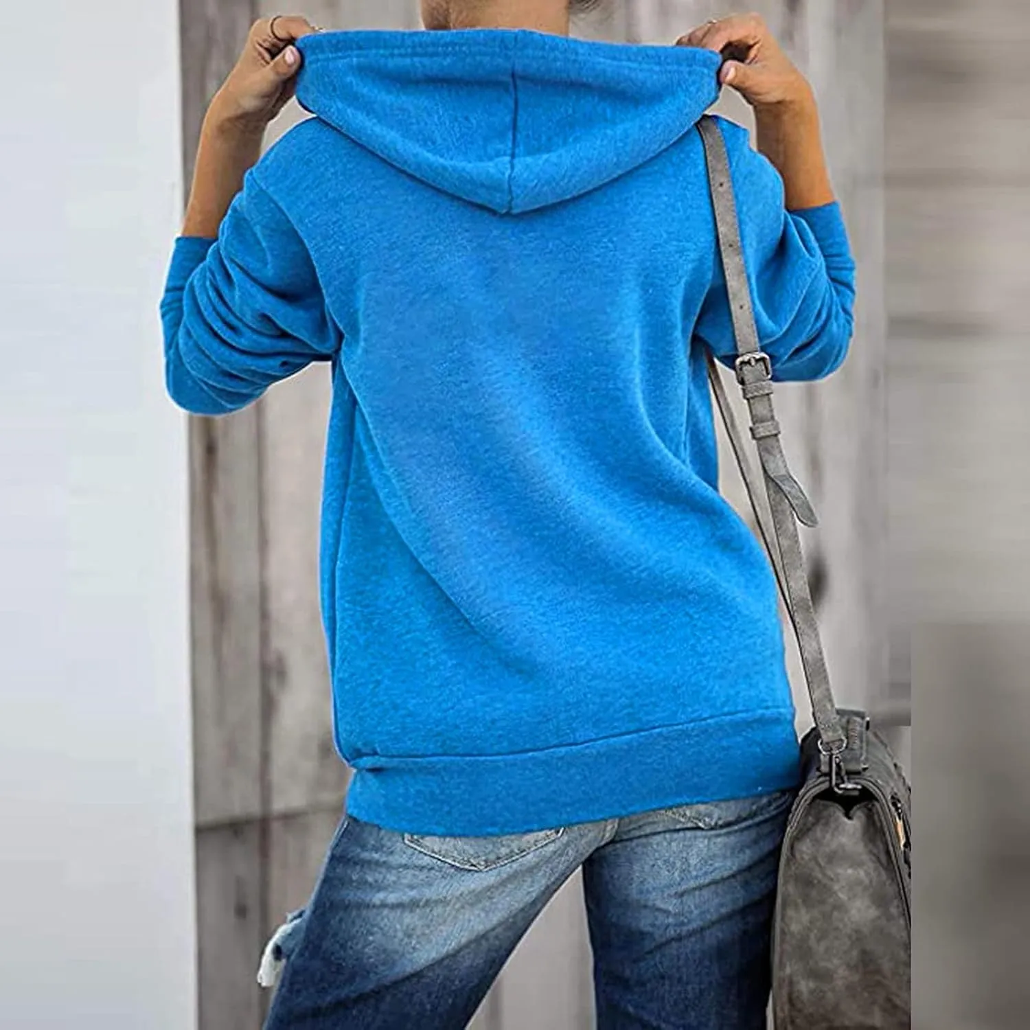 Fall Hoodies for Women Sweatshirts Long Sleeve Plain Color Hooded Jackets Drawstring Blouse Tops with Pockets