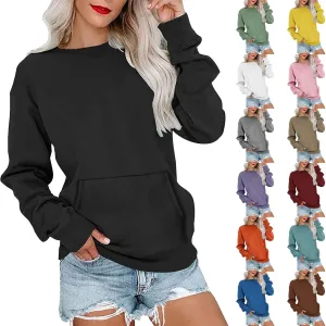 fanmpghleoo Fleece Lined Sweatshirt Women Drop Shoulder Crewneck Sweatshirts Workout Athletic Soft Plain Tunic Pullover Tops