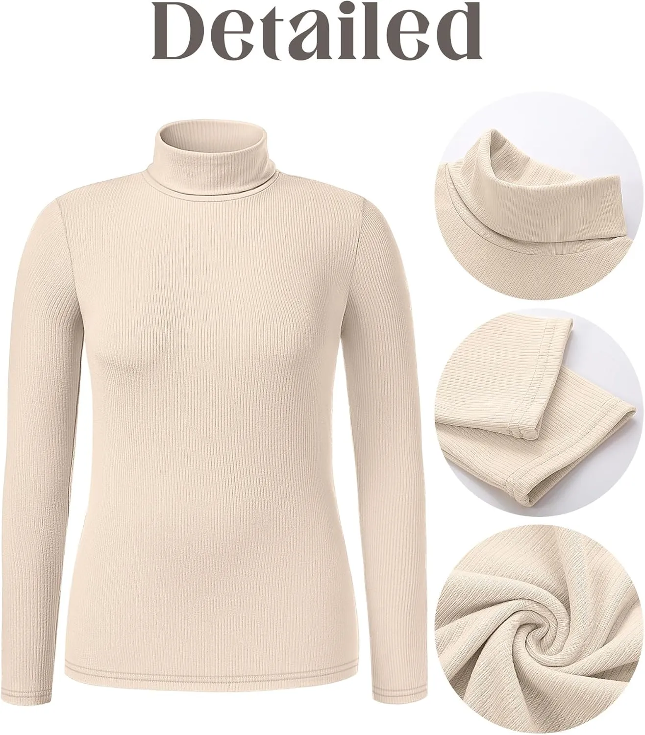 Ficerd Women's 3 Pack Plus Size Thermal Turtleneck Tops Ribbed Long Sleeve Shirts Stretch Slim Fit Base Layer