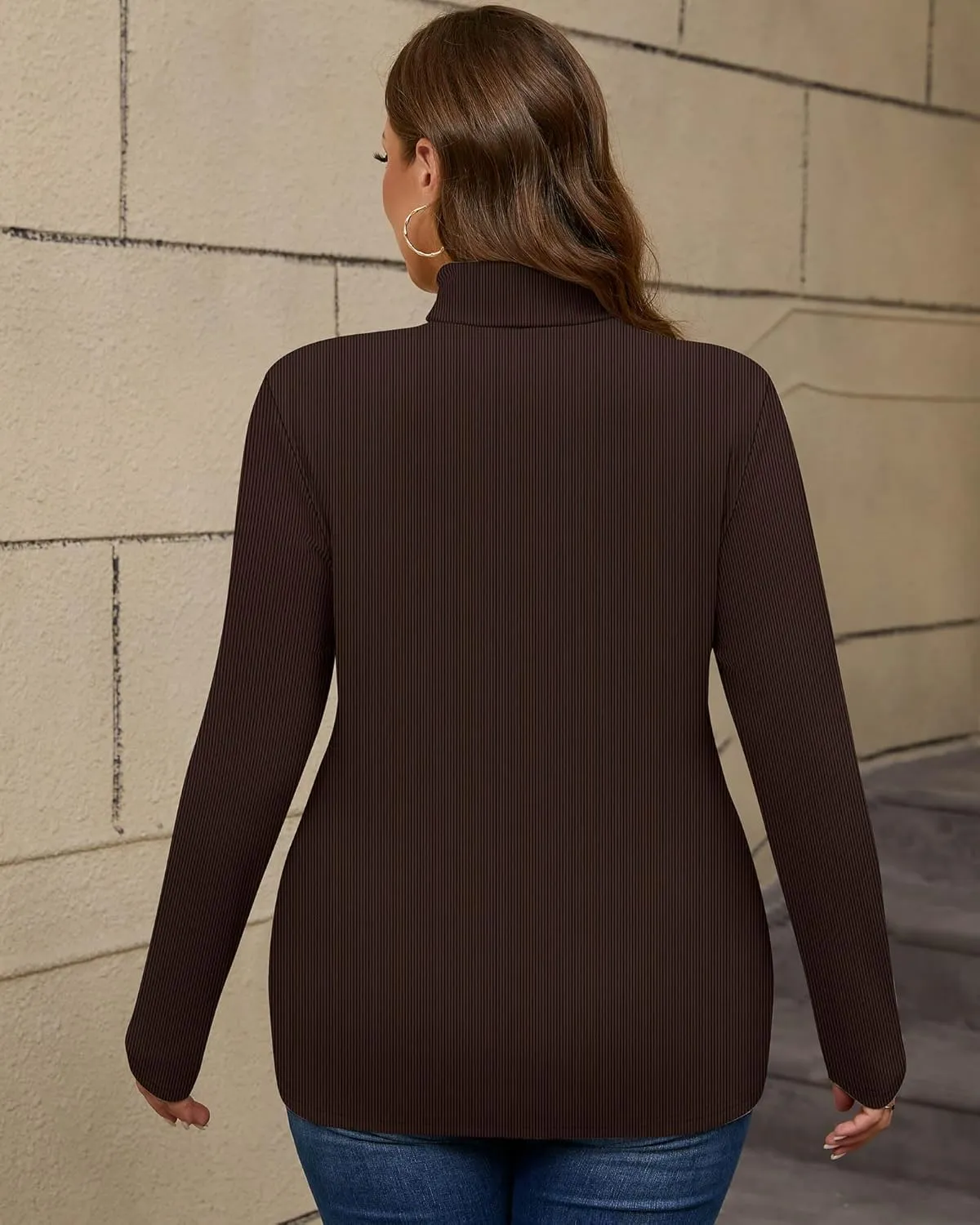 Ficerd Women's 3 Pack Plus Size Thermal Turtleneck Tops Ribbed Long Sleeve Shirts Stretch Slim Fit Base Layer