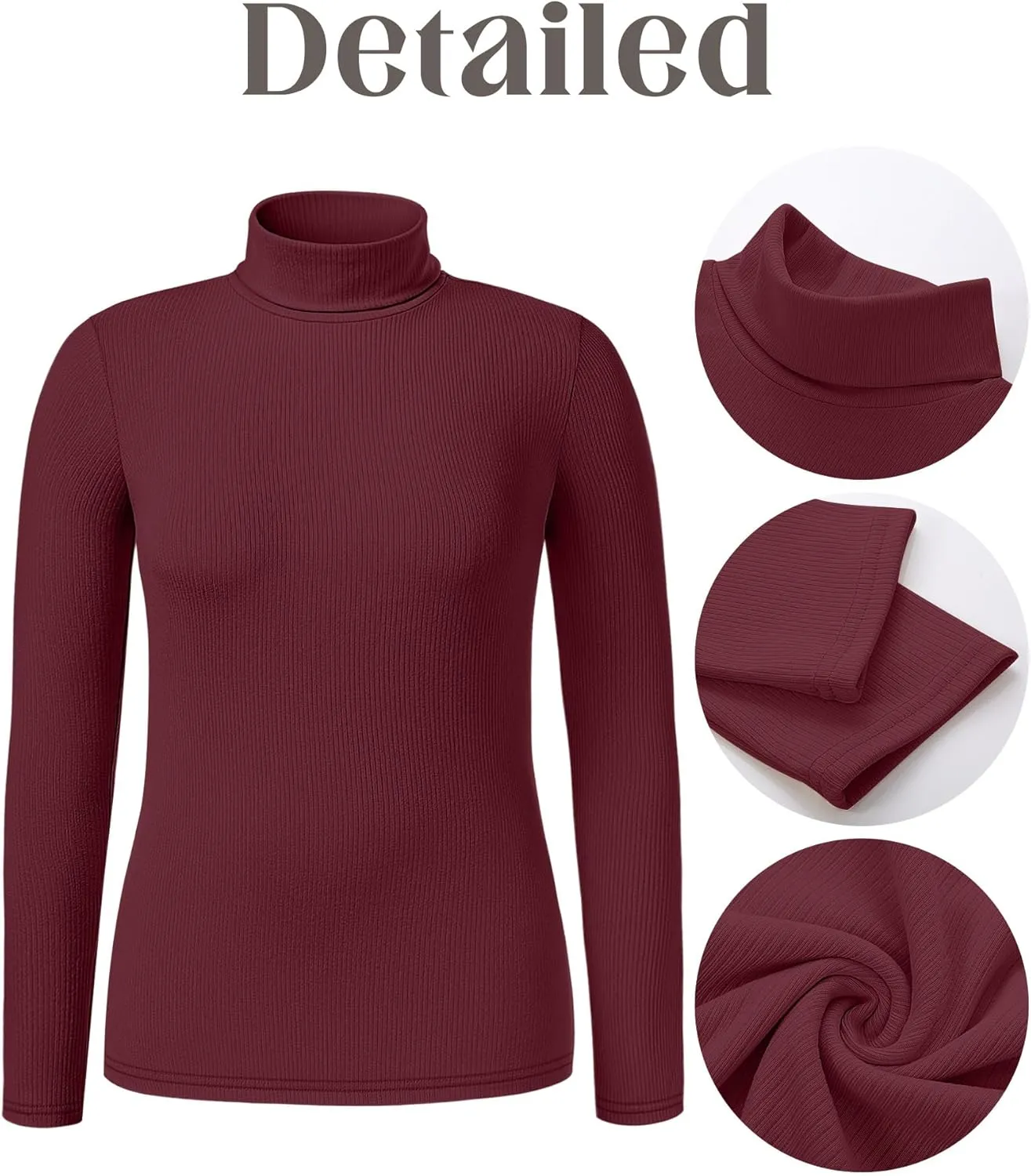 Ficerd Women's 3 Pack Plus Size Thermal Turtleneck Tops Ribbed Long Sleeve Shirts Stretch Slim Fit Base Layer