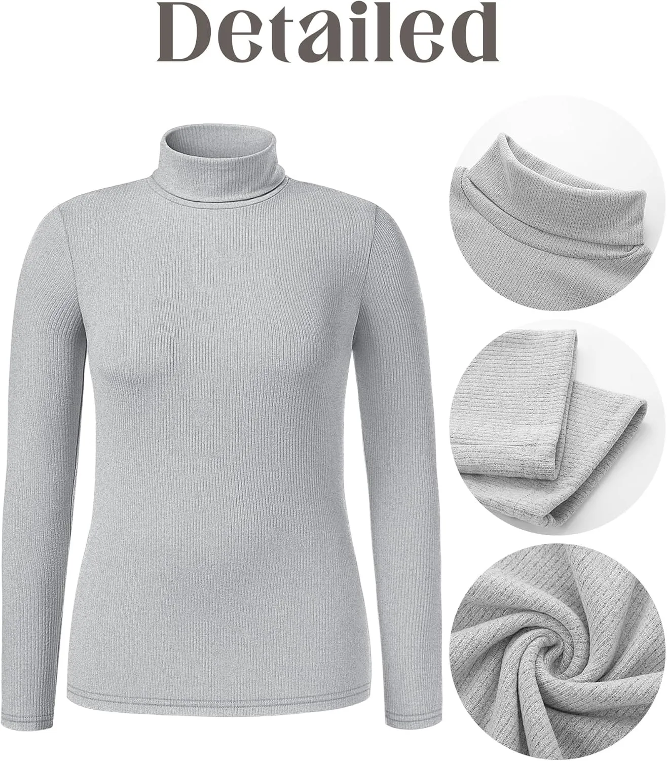 Ficerd Women's 3 Pack Plus Size Thermal Turtleneck Tops Ribbed Long Sleeve Shirts Stretch Slim Fit Base Layer