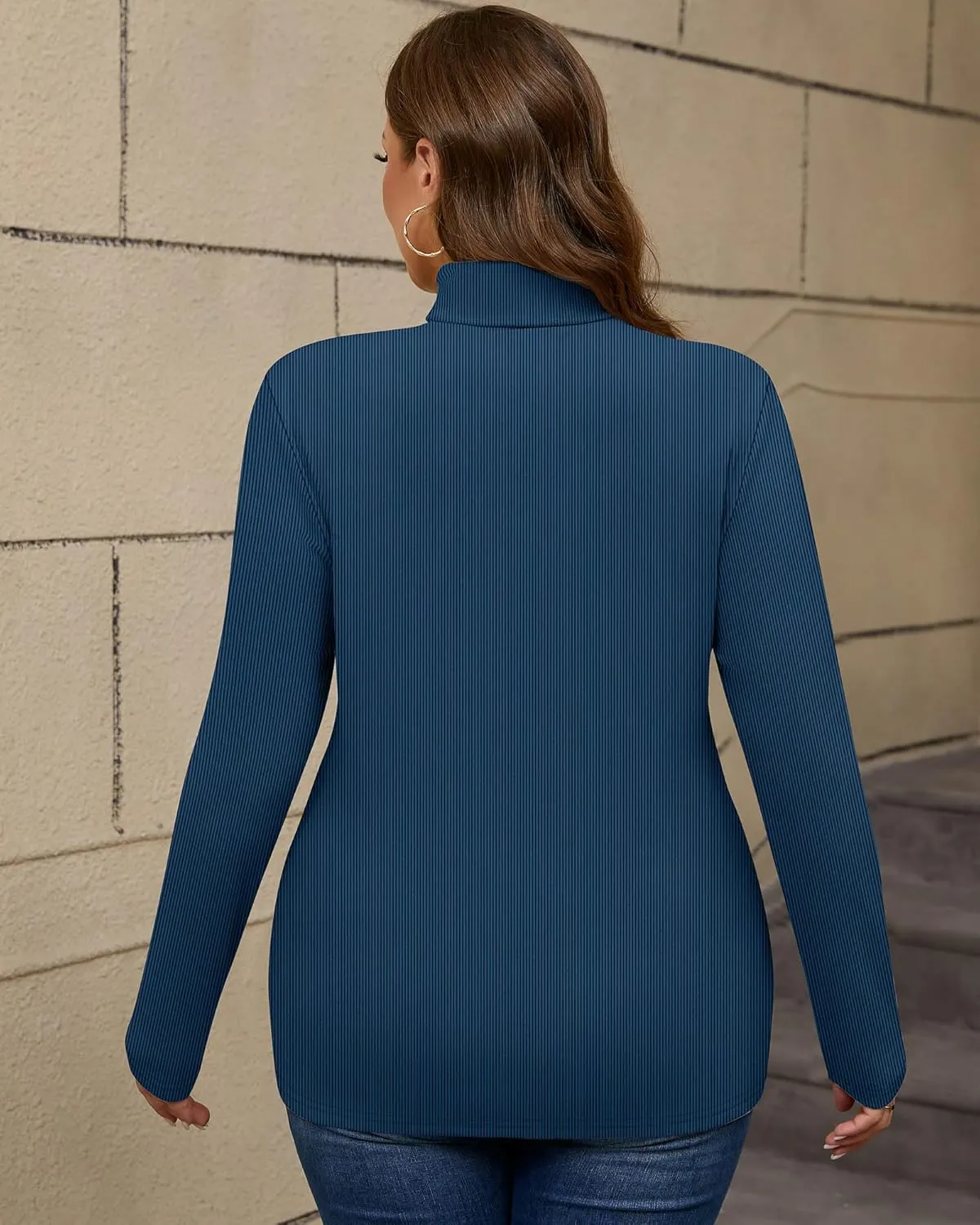 Ficerd Women's 3 Pack Plus Size Thermal Turtleneck Tops Ribbed Long Sleeve Shirts Stretch Slim Fit Base Layer