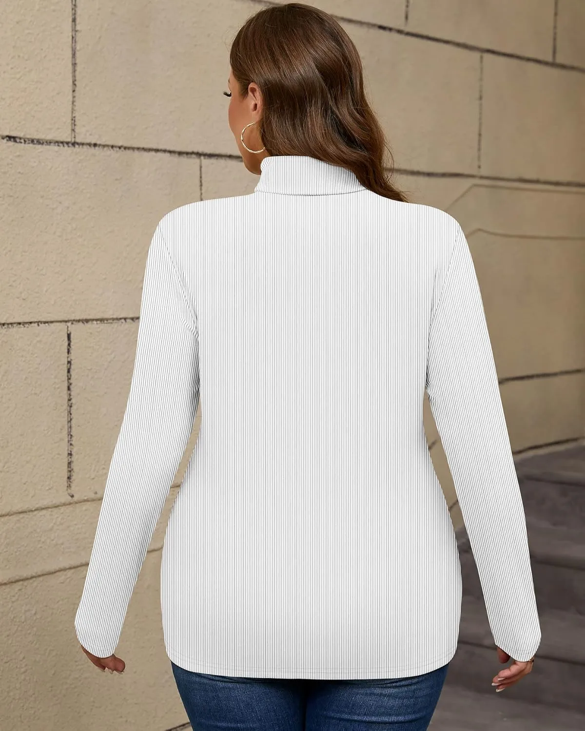 Ficerd Women's 3 Pack Plus Size Thermal Turtleneck Tops Ribbed Long Sleeve Shirts Stretch Slim Fit Base Layer