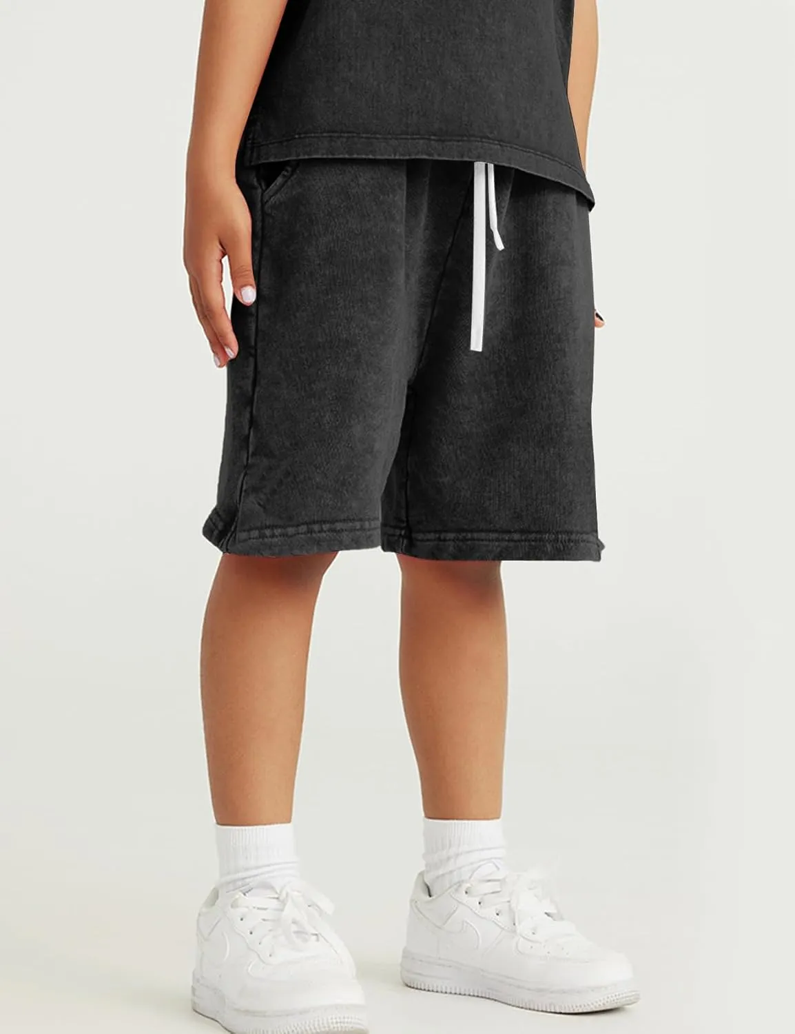 Flygo 2 Pack Boys Girls Cotton Shorts Acid Washed Active Pull On Jogger Shorts Kids Casual Athletic Loose Fit 5-14Y