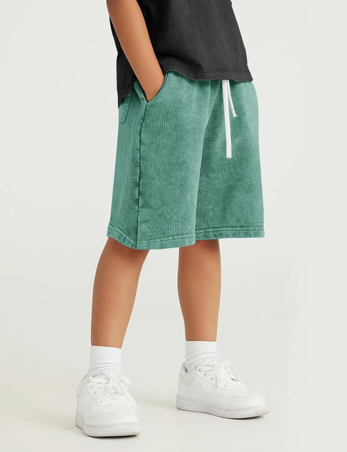 Flygo 2 Pack Boys Girls Cotton Shorts Acid Washed Active Pull On Jogger Shorts Kids Casual Athletic Loose Fit 5-14Y
