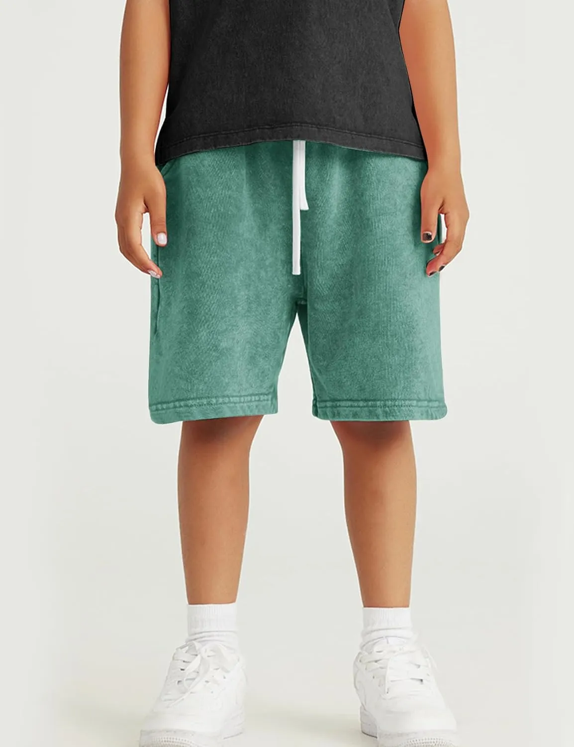Flygo 2 Pack Boys Girls Cotton Shorts Acid Washed Active Pull On Jogger Shorts Kids Casual Athletic Loose Fit 5-14Y
