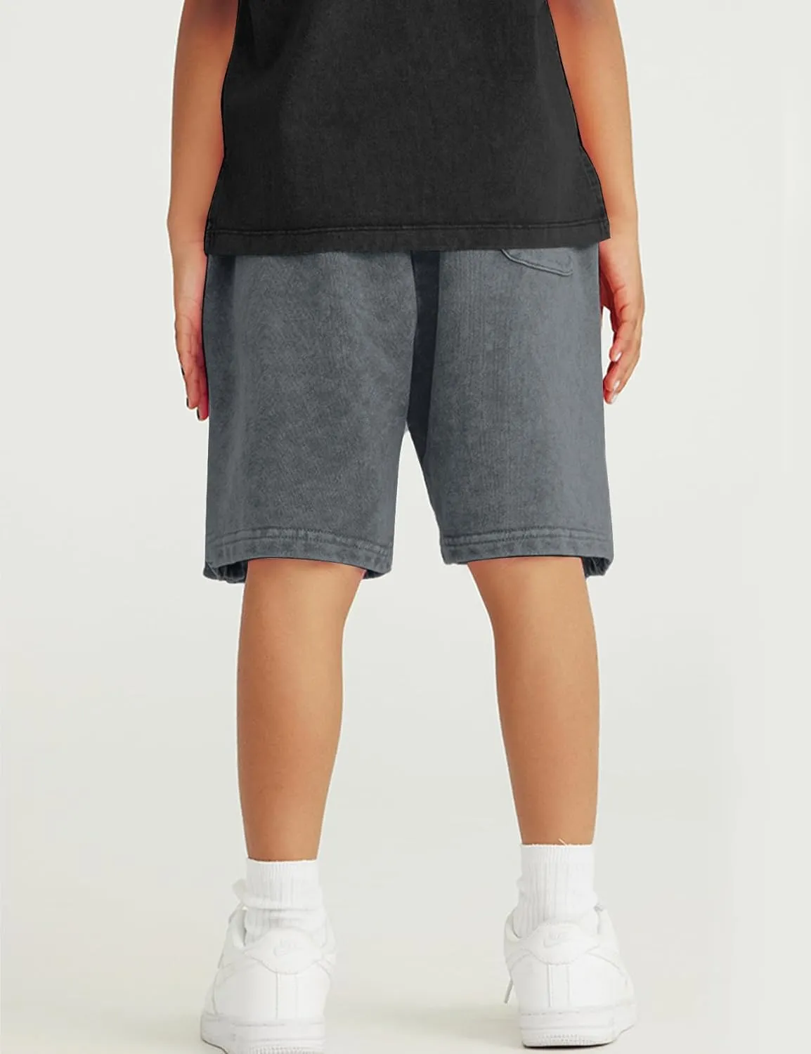Flygo 2 Pack Boys Girls Cotton Shorts Acid Washed Active Pull On Jogger Shorts Kids Casual Athletic Loose Fit 5-14Y