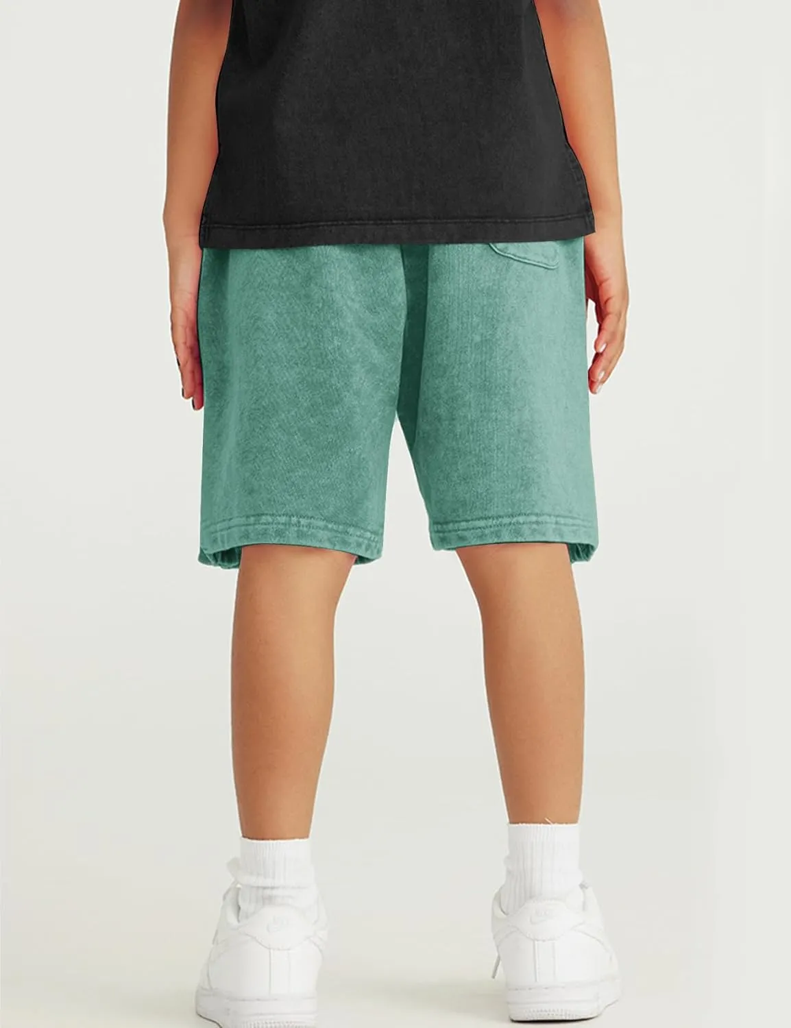 Flygo 2 Pack Boys Girls Cotton Shorts Acid Washed Active Pull On Jogger Shorts Kids Casual Athletic Loose Fit 5-14Y